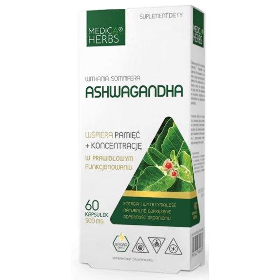 Medica Herbs ashwagandha wyciąg 500 mg 60 kapsułek cena 6,72$