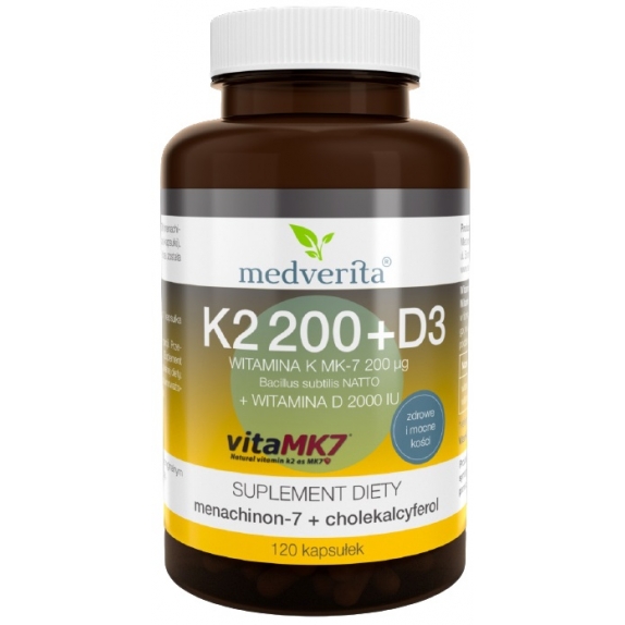 Witamina K Vitamk7® 200 µg + D 2000 IU 120 kapsułek Medverita cena 63,30zł