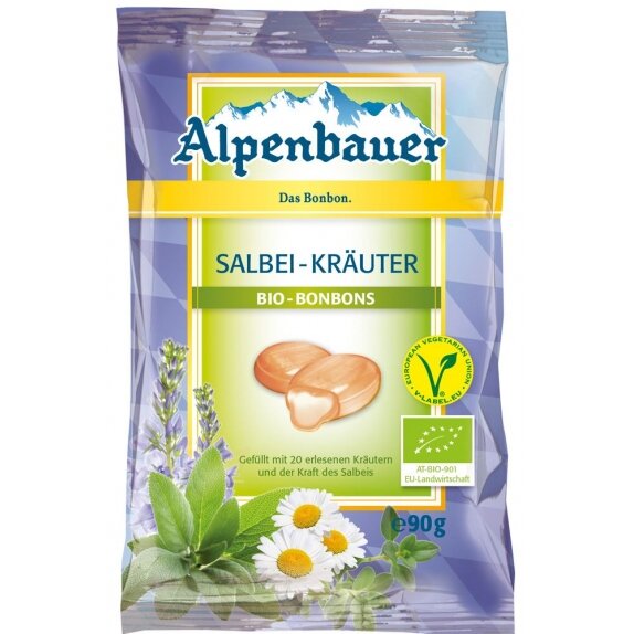 Cukierki z nadzieniem o smaku ziołowym z szałwią Vegan BIO 90g Alpenbauer cena 7,89zł