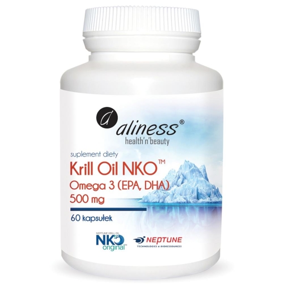 Aliness krill Oil NKO omega 3 z astaksantyną 500 mg 60 kapsułek cena 17,52$