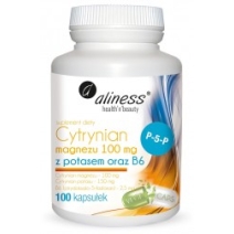 Aliness cytrynian magnezu 100 mg z potasem 150 mg B6 (P-5-P) VEGE 100 kapsułek