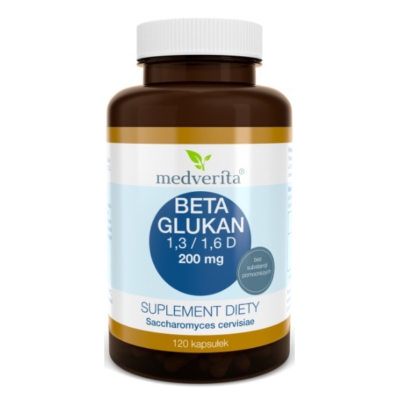 Beta Glukan 1,3 / 1,6 D 200 mg 120 kapsułek Medverita cena 39,15zł