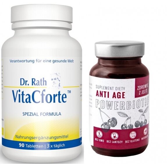 Dr Rath Vita C forte 120 kapsułek + Powerbiotic Anti Age Wiśnia 60 kapsułek Ecobiotics cena 199,99zł