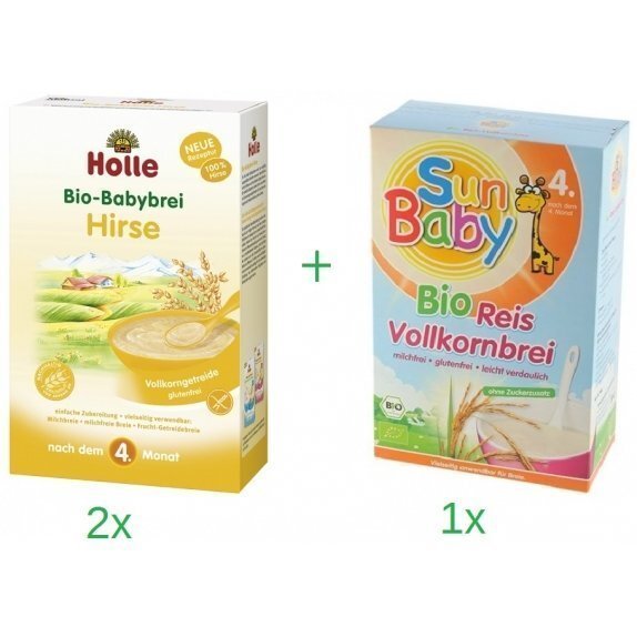 Zestaw kaszka jaglana pełnoziarnista od 4 miesiąca 250 g Holle+ kaszka ryżowa od 4 miesiąca Baby Sun cena 29,56zł