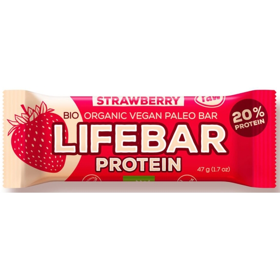 Baton proteinowy z truskawkami raw bezglutenowy 47 g BIO Life food cena 7,59zł