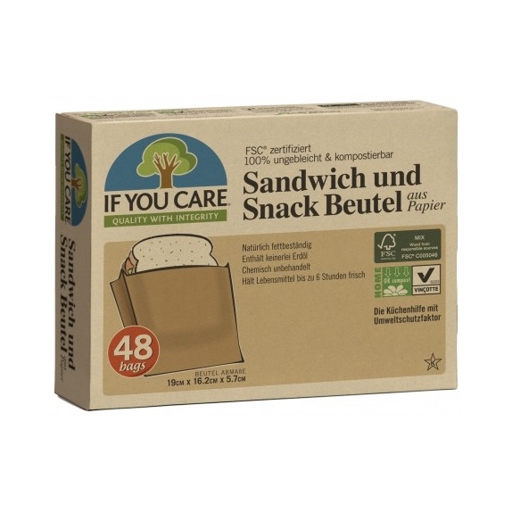 Papierowe torebki na kanapki i przekąski kompostowalne 48 sztuk If You Care cena €5,99