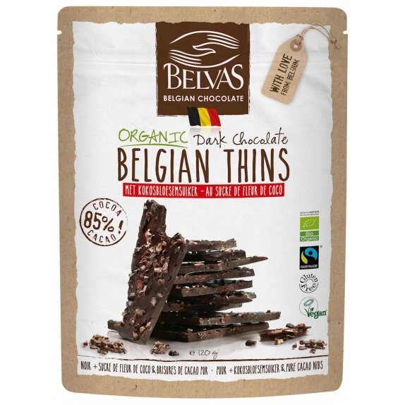 Kawałki czekolady gorzkiej 85% z kruszonymi ziarnami kakao Fair Trade BIO 120 g Belvas cena 19,90zł