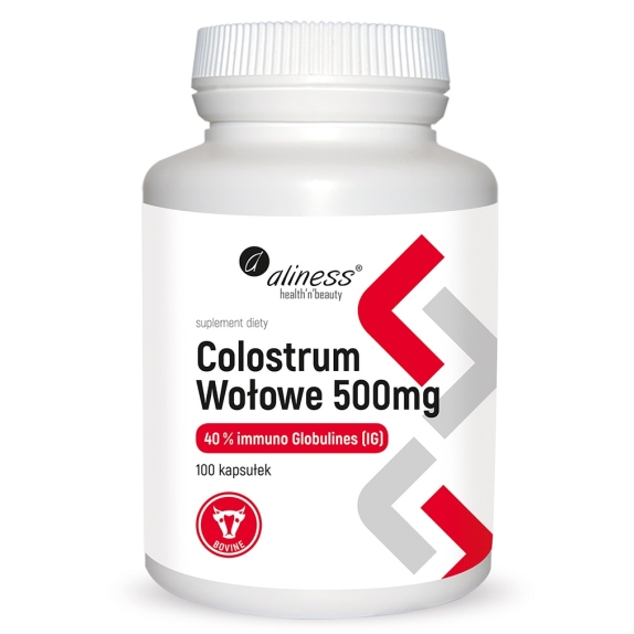 Aliness colostrum wołowe 40% immunoglobuliny 500 mg x 100 kaps cena €19,23
