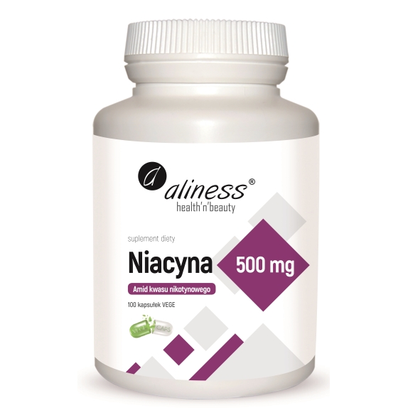 Aliness niacyna  500 mg amid kwasu nikotynowego 100 kapsułek cena 32,90zł