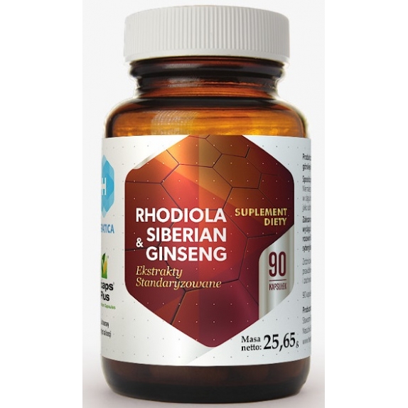 Rhodiola & Siberian Ginseng Ekstrakt Standaryzowany 90 kapsułek Hepatica cena 11,31$