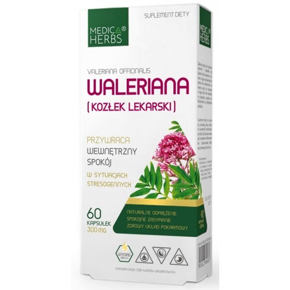Medica Herbs waleriana wyciąg 300 mg, 60 kapsułek cena 6,45$