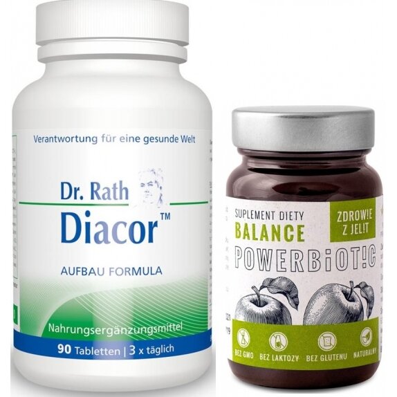 Dr Rath Diacor 90 tabletek + Powerbiotic Balance Jabłko 60 kapsułek Ecobiotics cena €62,50