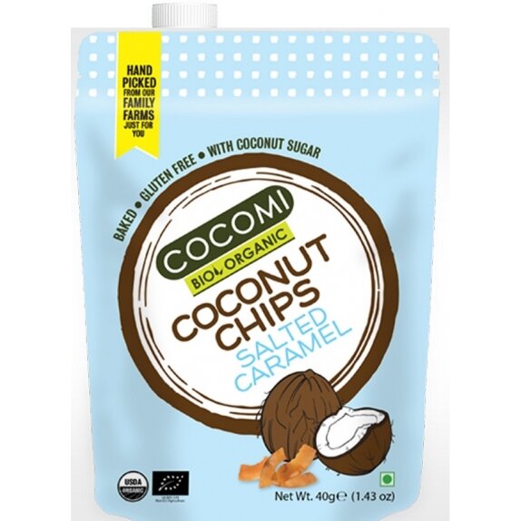 Chipsy kokosowe o smaku karmelowym z solą prażone bezglutenowe BIO 40g Cocomi cena 5,20zł
