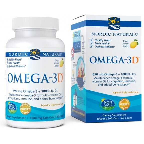 Omega-3D 690 mg, cytryna 60 kapsułek Nordic Naturals cena €16,85