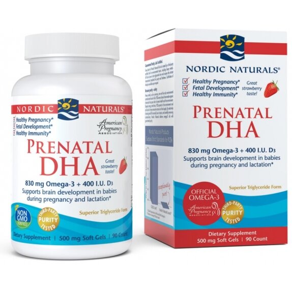 Nordic Naturals Prenatal DHA 830 mg + D3 truskawka 90 kapsułek cena 32,91$