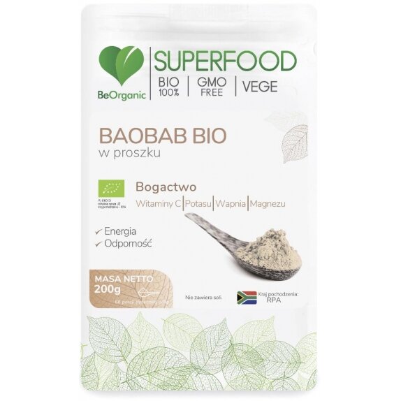 BeOrganic Superfood Baobab w proszku 200 g BIO cena 7,37$