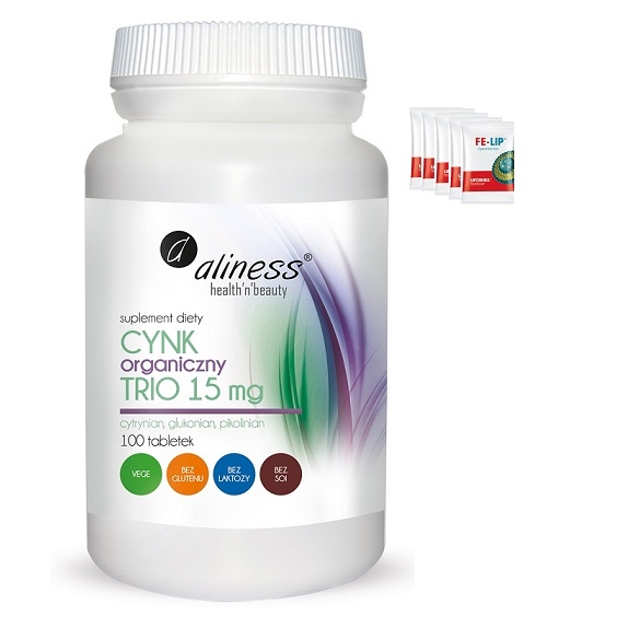 Aliness cynk organiczny trio 15 mg 100 vege tabletek cena 8,07$