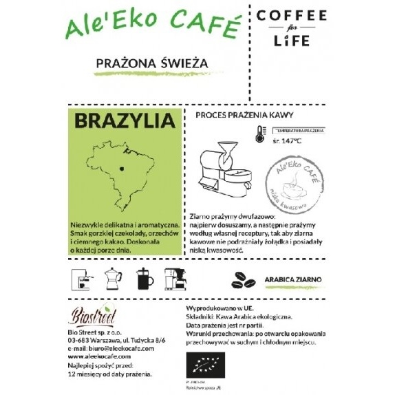 Ale'Eko CAFÉ kawa ziarnista Brazylia 1000 g Coffee for Life cena €33,29