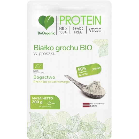 BeOrganic białko grochu w proszku 200 g BIO cena 21,99zł