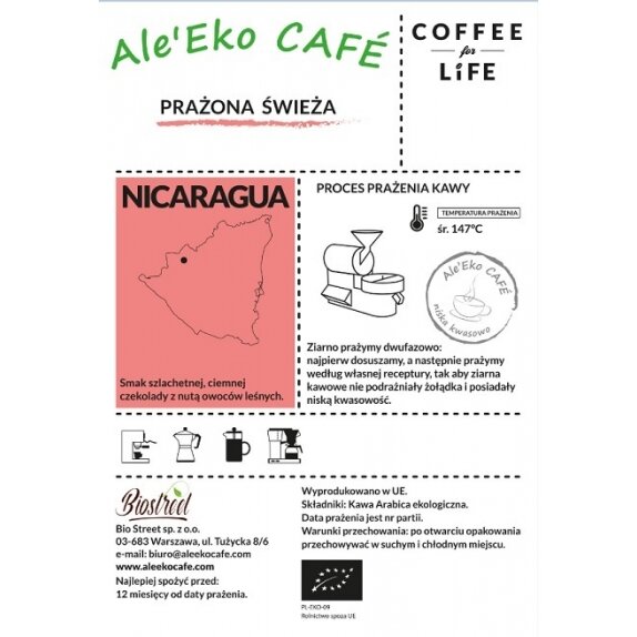 Ale'Eko CAFÉ Kawa Mielona Nicaragua BIO 200 g Coffee for Life cena 24,50zł