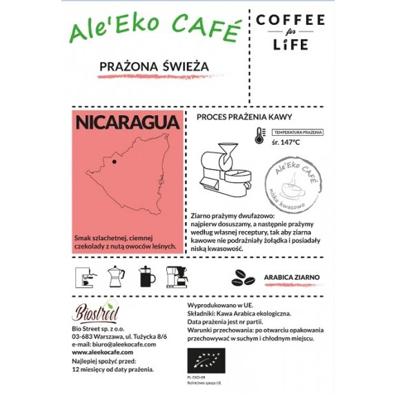Ale'Eko CAFÉ Kawa Ziarnista Nicaragua BIO 200 g Coffee for Life cena 23,99zł