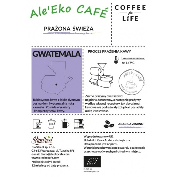 Ale'Eko CAFE kawa ziarnista Gwatemala 1000 g Coffee for Life  cena €33,74