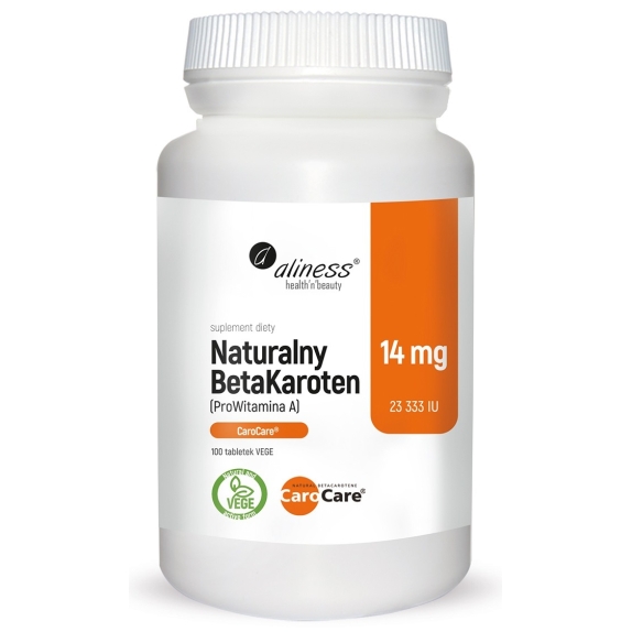 Aliness naturalny beta karoten 14 mg 100 vege tabletek cena 11,85$
