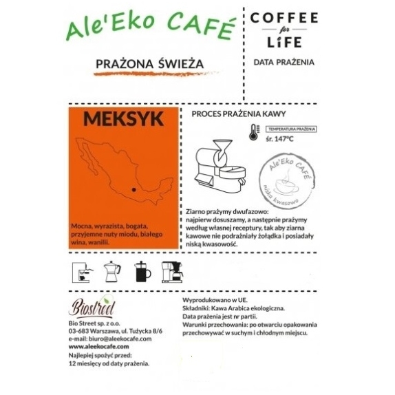 Ale'Eko CAFE kawa ziarnista Meksyk 500 g Coffee for Life  cena 19,95$