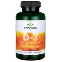 Swanson witamina D3 2000IU z olejem kokosowym 60 kapsułek