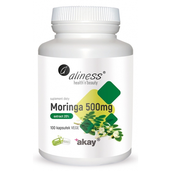Aliness moringa ekstrakt 20% 500 mg 100 vege kapsułek cena 12,12$