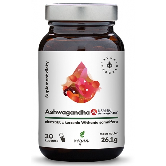 Ashwagandha KSM-66 korzeń 500 mg 30 vege kapsułek Aura Herbals cena 29,90zł