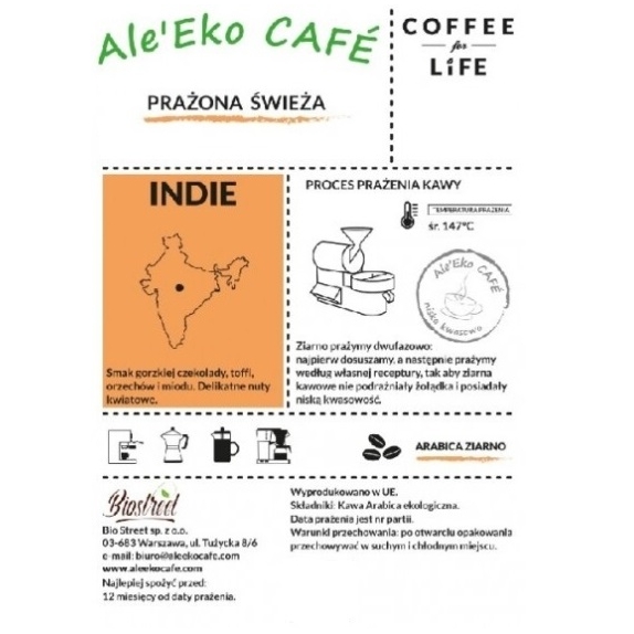 Ale'Eko CAFÉ Kawa Ziarnista Indie 250g Coffee for Life cena 10,53$