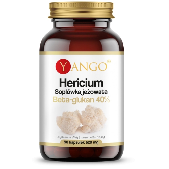 Hericium Soplówka jeżowata 40% Beta-glukan 620 mg 90 kapsułek Yango  cena 26,59$