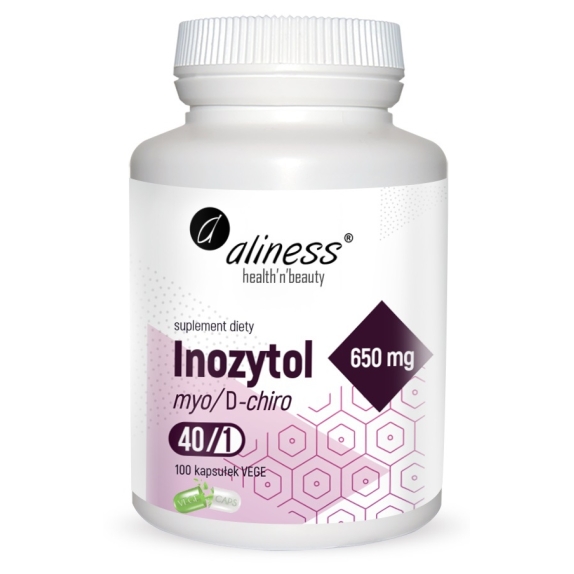 Aliness inozytol myo/D-chiro, 40/1, 650 mg 100 vege kapsułek cena 13,47$