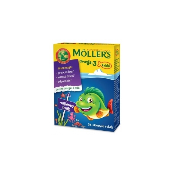 Moller's Omega-3 Rybki 36 żelowych rybek o smaku malinowym 1 opakowanie cena 33,95zł
