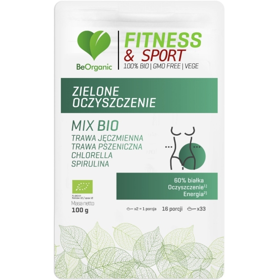 BeOrganic Fitness & Sport Zielone Oczyszczenie MIX Superfoods BIO w proszku 100 g Aliness cena 7,25$
