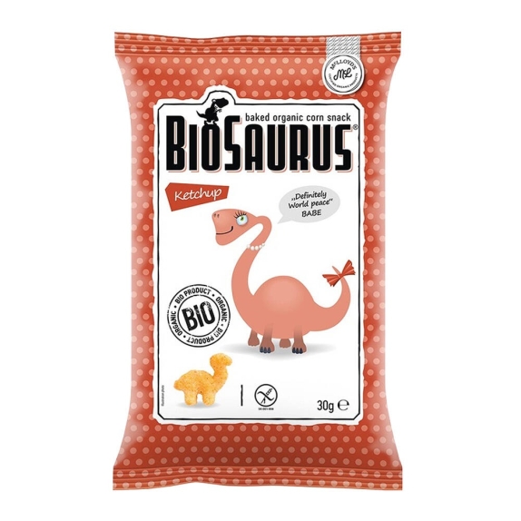 Chrupki kukurydziane ketchupowe bezglutenowe BioSaurus 30g BIO McLloyd's cena 1,08$