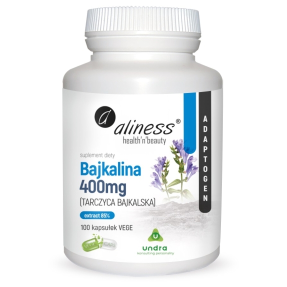 Aliness bajkalina (Tarczyca Bajkalska) Extract 85% 400 mg 100 vege kapsułek cena €13,57