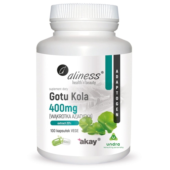 Aliness Gotu Kola (Centella asiatica, wąkrotka azjatycka) 400 mg 100 kapsułek cena 16,17$