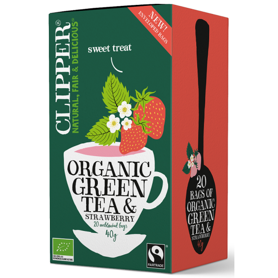 Herbata zielona z truskawką Fair Trade BIO (20 x 2 g) 40 g Clipper cena €2,86