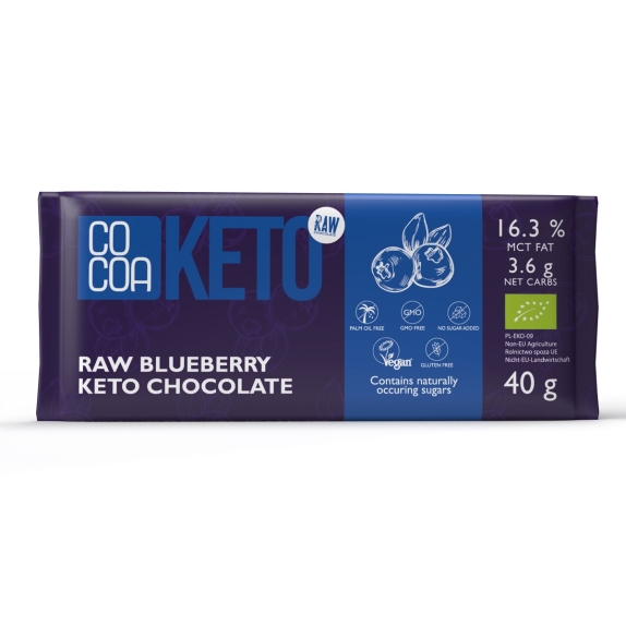 Czekolada keto z jagodami i olejem MCT bez dodatku cukru BIO 40 g Cocoa cena €2,78