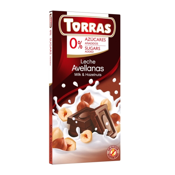 Czekolada mleczna z orzechami laskowymi bez dodatku cukru 75 g Torras cena €1,94