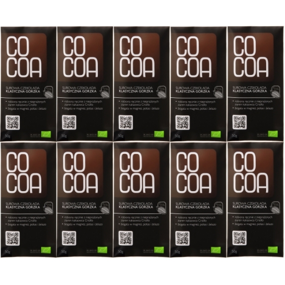 Cocoa czekolada surowa gorzka klasyczna 50 g x 10 sztuk BIO cena 113,90zł