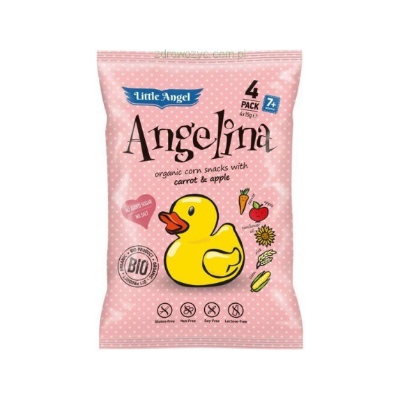 Chrupki kukurydziane marchew z jabłkiem dla dzieci od 7 miesiąca Angelina 4x15g BIO Little Angel cena 2,54$