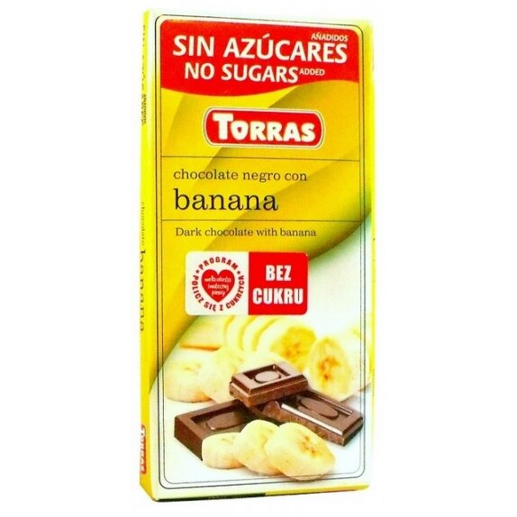 Czekolada gorzka z bananami bez  cukru 75g Torras cena 8,55zł