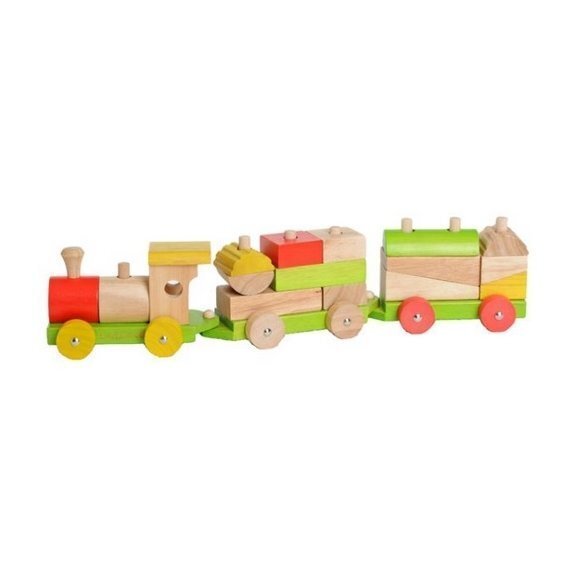 Pomysł na prezent dla dziecka drewniany pociąg składany z elementów od 18 miesiąca EverEarth cena 122,90zł