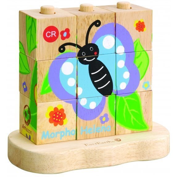 Pomysł na prezent dla dziecka drewniane puzzle od gąsiennicy do motyla EverEarth cena 56,60zł