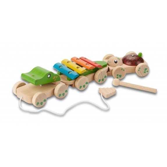 Pomysł na prezent dla dziecka drewniany muzyczny krokodyl na sznurku od 18 miesiąca EverEarth cena 122,90zł