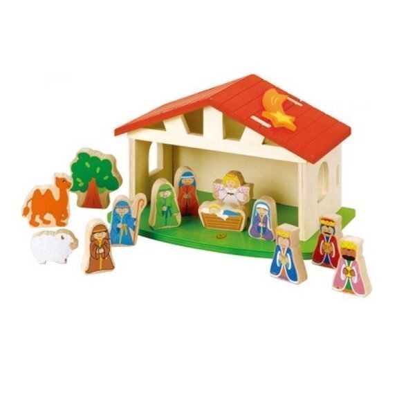 Pomysł na prezent dla dziecka drewniana Szopka Bożonarodzeniowa od 18 miesiąca EverEarth cena €38,99