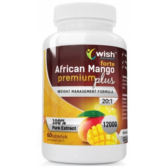 African Mango Premium Plus 20:1 Afrykańskie Mango 12000 mg 60 tabletek Wish Pharmaceutical cena 41,70zł